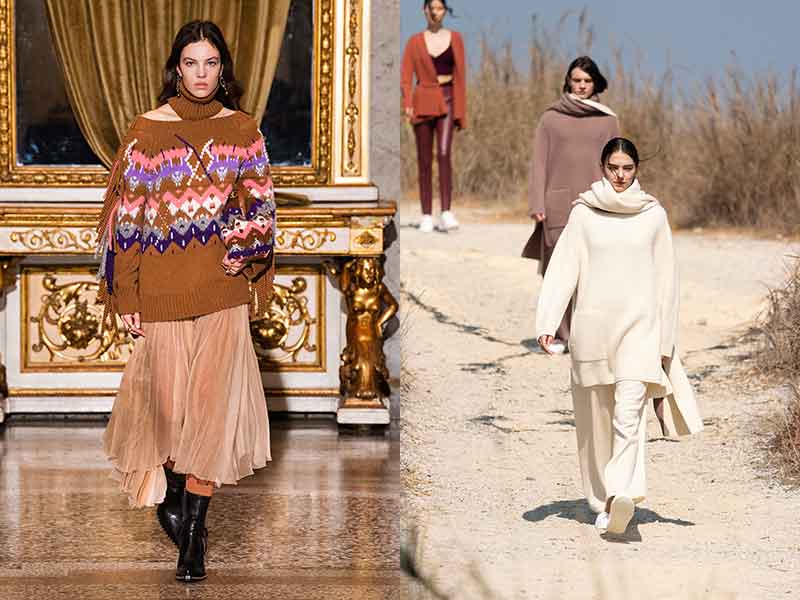 Modetrends herfst winter 2021 2022. Knitwear. Photo left: courtesy of Ermanno Scervino; photo right: courtesy of Anteprima