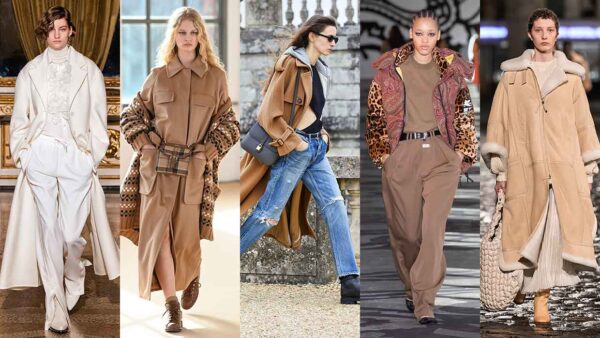 Dit zijn de nieuwste modetrends voor herfst winter 2021 2022. Van links naar rechts: Ermanno Scervino, Max Mara, Celine, Etro, Chloe