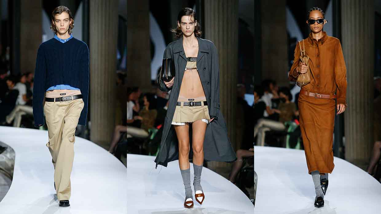 Trend alert: de lage taille komt terug. Modecollectie Miu Miu lente zomer 2022. Photo courtesy of Miu Miu