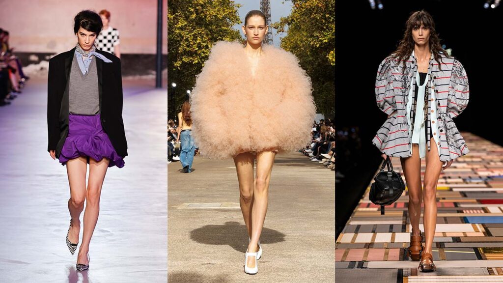 Modetrend voor zomer 2025: statement looks. Photos courtesy of N21, Stella McCartney, Louis Vuitton