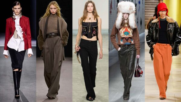 Dit zijn de broekentrends voor winter 2025 2026. Photo courtesy of Dior, Max Mara, Chloé, Etro, Miu Miu