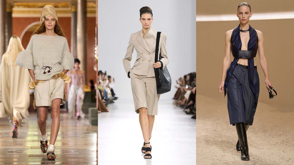 De bermuda op de catwalk. Photo courtesy of Saint Laurent, Max Mara, Hermès