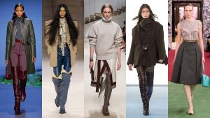 Hoge laarzen met een optisch verlengend effect op de catwalks van herfst winter 2026 2027. Photos courtesy of Hermès, Chloé, Tod's, Sportmax en Acne Studios.