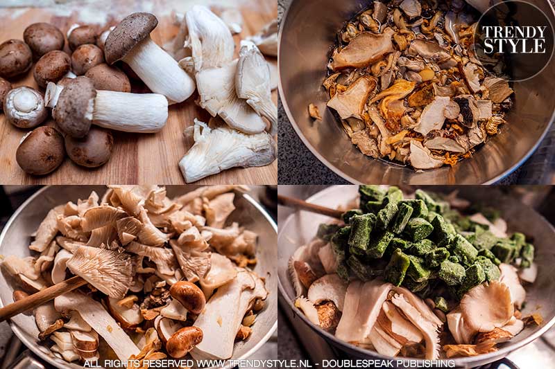 Boekweitlasagne met paddenstoelen, spinazie en fetakaas