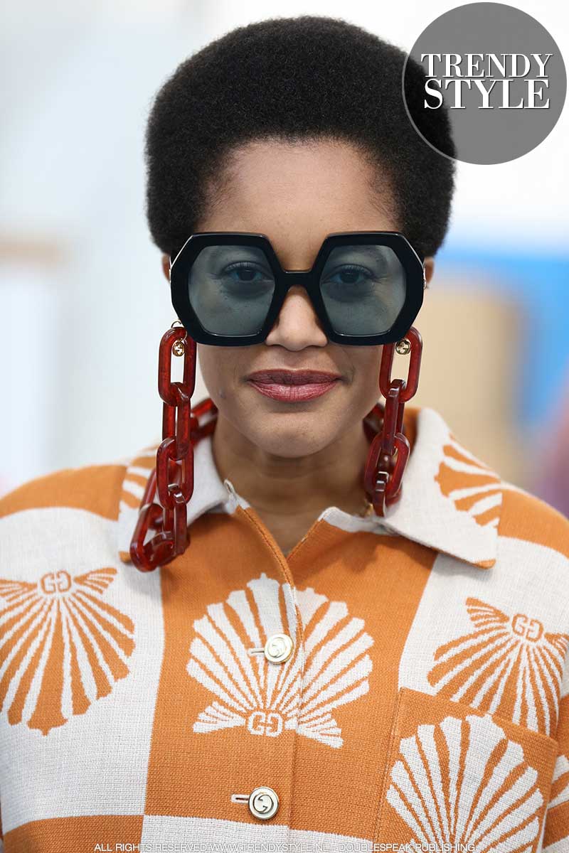 Bizarre modetrend voor winter 2020 2021. Modeaccessoires. Zonnebril met ketting