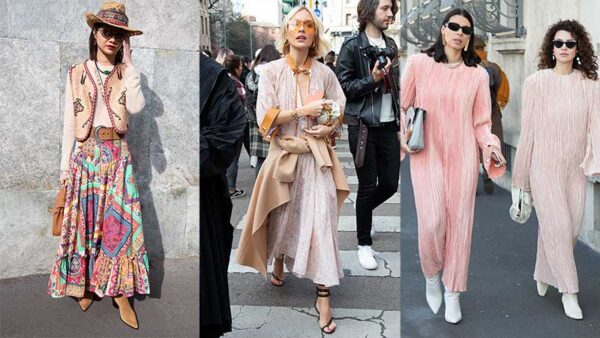 Modetrends lente zomer 2020. Lange rokken en jurken. Streetstyle