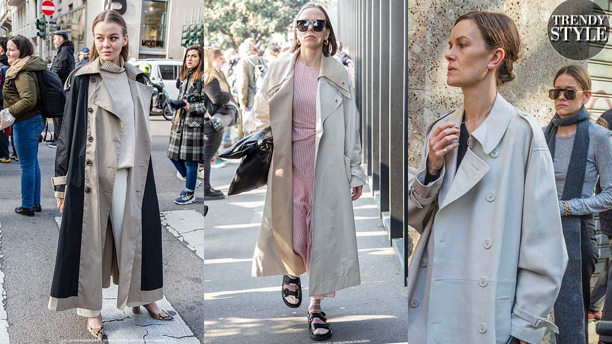 Streetstyle mode zomer 2020. Modetrend: lange trench coats