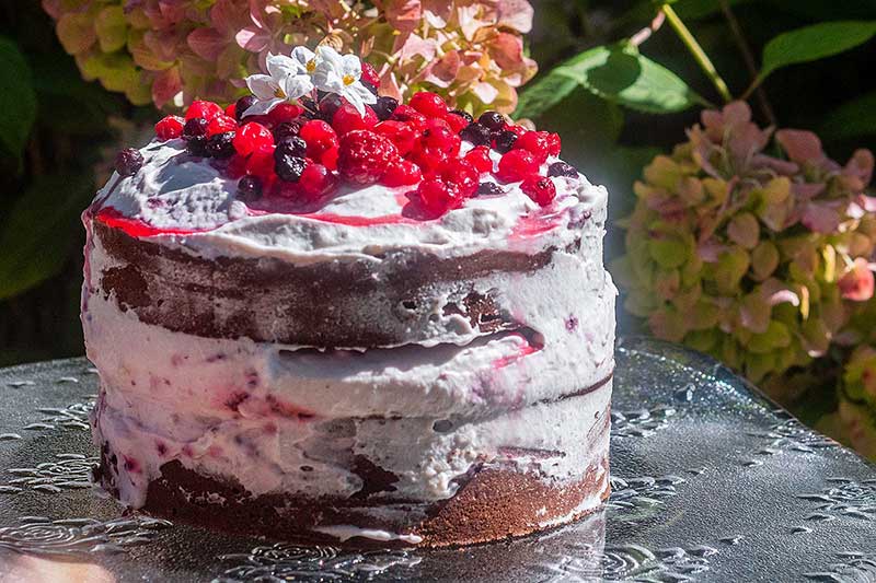 Naked cake met mascarponecrème en bosvruchten