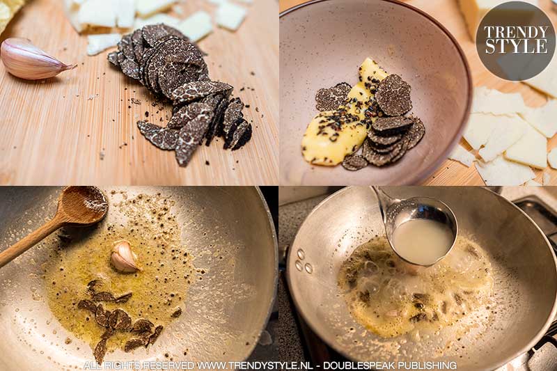 Italiaanse pasta recepten. Verse pappardelle met zwarte truffel saus