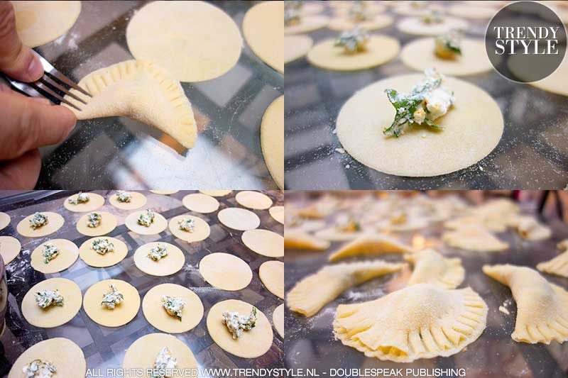 Zelf pasta maken. Ravioli met rucola en fetakaas