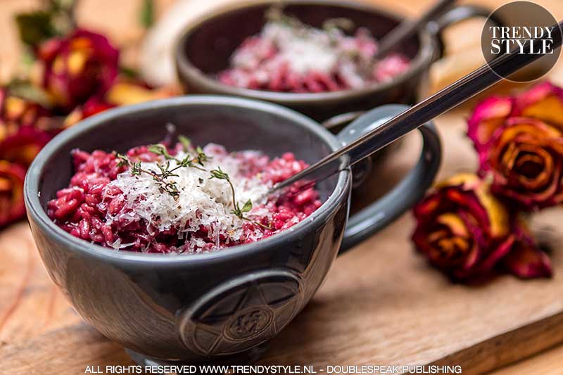 Valentijnsrecept. Risotto al Barolo. Risotto met rode wijn