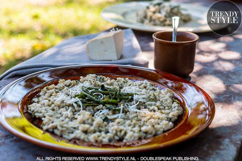 Risotto met hopscheuten en brandnetel. Foto: Charlotte Mesman